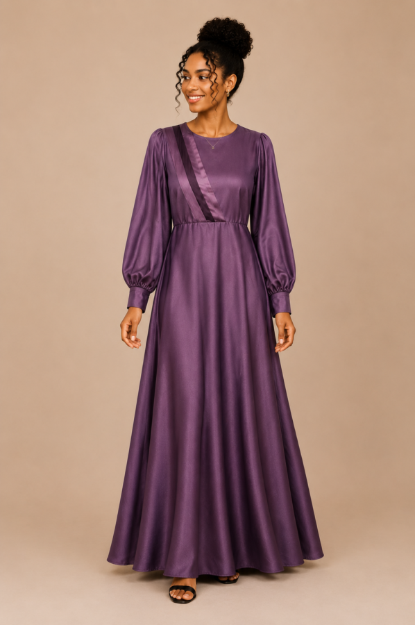 Robe Longue Satinée Violet Prune