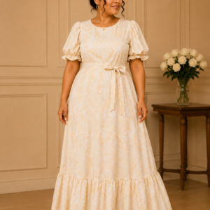 Robe longue imprimée beige crème