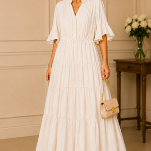 Robe Longue Écrue à Volants