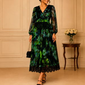 Robe longue imprimé floral vert