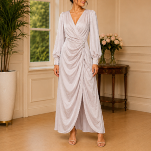 Robe Élégante Drapée Rose Poudré XL