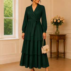 Robe longue à volants vert sapin