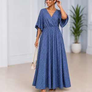 Robe longue fluide à pois bleue