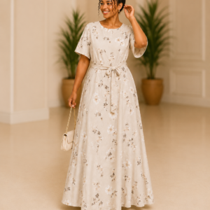 Robe longue floral chic beige
