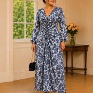 Robe Longue Élégance Bleu & Blanc