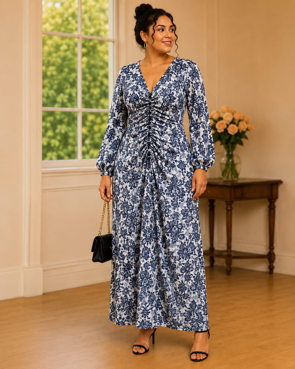 Robe Longue Élégance Bleu & Blanc