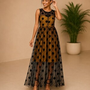 Robe Longue à Pois Noir & Moutard