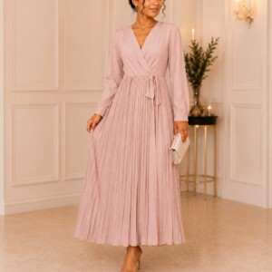 Robe Longue Plissée Rose Poudré